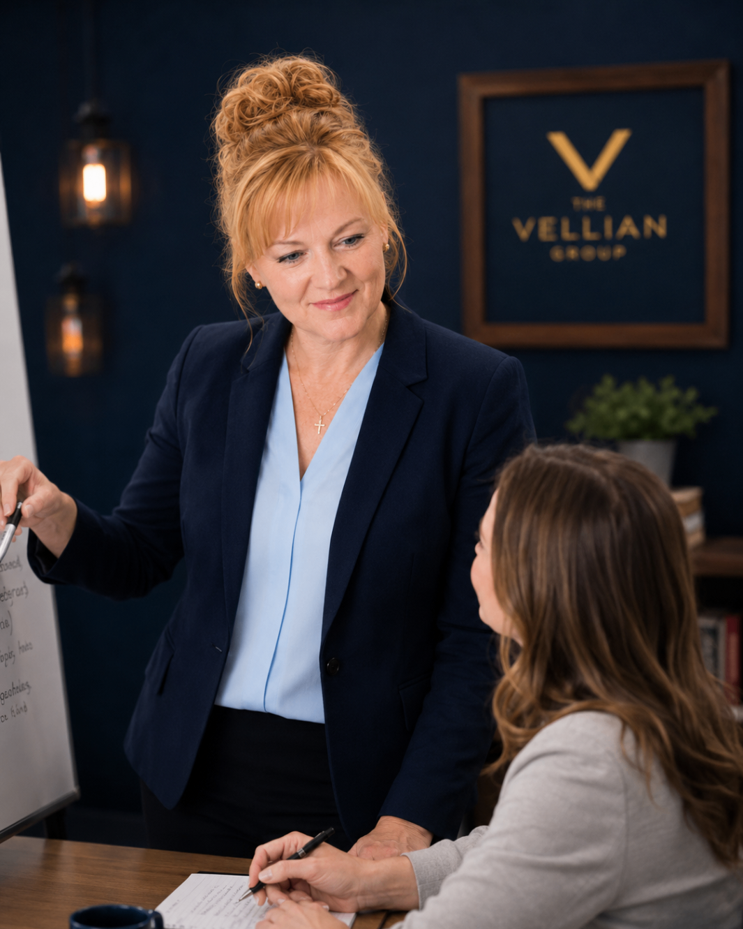 Heather Joy Hill leading a coaching session at a whiteboard